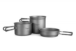 HealthPro Titanium Lightweight 3-Piece (1.2L, 800ml, 400ml) Pot and Pan Camping Hiking Mess Kit  ...