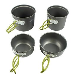 G4Free Outdoor Camping pan Hiking Cookware Backpacking Cooking Picnic Bowl Pot Pan Set 4 Piece C ...