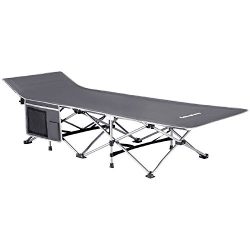 KingCamp Strong Stable Folding Camping Bed Cot with Carry Bag (Grey with Side Pocket)