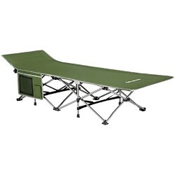 KingCamp Strong Stable Folding Camping Bed Cot with Carry Bag (Green with Side Pocket)