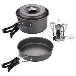 KevenAnna 10 Pcs Lightweight Camping Cookware Set Outdoor Backpacking Cookware Kit Camping Cooki ...