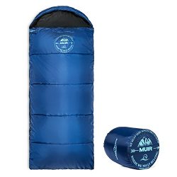 Lucky Bums Youth Muir Sleeping Bag 40°F/5°C with Digital Accessory Pocket and Carry Bag, Blue