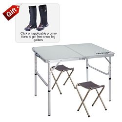 REDCAMP Folding Camping Table Adjustable, Portable Picnic Table with 2 Chairs, Aluminum White 35 ...