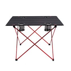 OUTRY Lightweight Folding Table with Cup Holders, Portable Camp Table (L – Unfolded: 29.5& ...