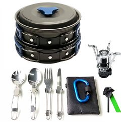 17Pcs Camping Cookware Mess Kit Backpacking Gear & Hiking Outdoors Bug Out Bag Cooking Equip ...