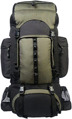 AmazonBasics Internal Frame Hiking Backpack with Rainfly, 55 L, Green