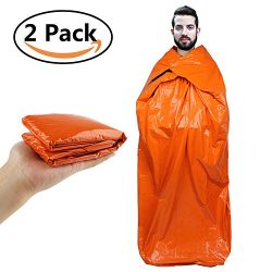 Emergency Survival Sleeping Bag Bivy Sack 2 Pack Waterproof Mylar Thermal Blanket up to 90% Heat ...