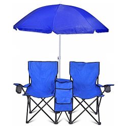 Portable Folding Picnic Double Chair W/Umbrella Table Cooler Beach Camping Chair by Goplus