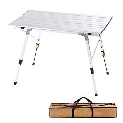 CampLand Aluminum Height Adjustable Folding Table Camping Outdoor Lightweight for Camping, Beach ...