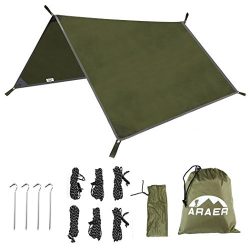 Military Tarp, ARAER Camping Tent Tarps Rain Fly Durable Waterproof Windproof Lightweight UV-pro ...