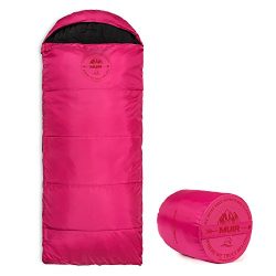 Lucky Bums Youth Muir Sleeping Bag 40°F/5°C with Digital Accessory Pocket and Carry Bag, Pink