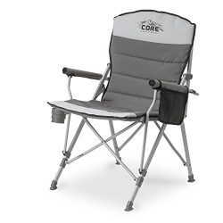 Core Equipment Folding Padded Hard Arm Chair with Carry Bag, Gray