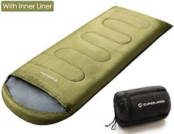 SUPERJARE Widen Sleeping Bag with Inner Liner, Envelope Camping Bags with Compression Sack for T ...