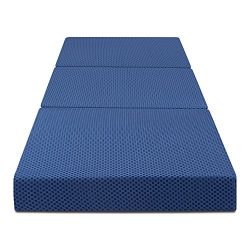 Olee Sleep Tri-Folding Memory Foam Mattress, Blue, 4” H