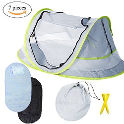 Baby Travel Bed, Portable Baby Beach Tent UPF 50+ Sun Shelters, Pop Up Mosquito Net with Sleepin ...