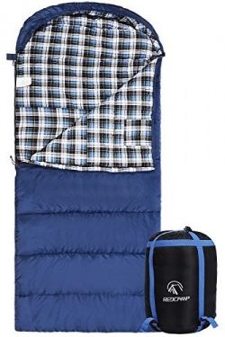 REDCAMP Cotton Flannel Sleeping Bag for Adults, XL 32F Comfortable, Envelope with Compression Sa ...