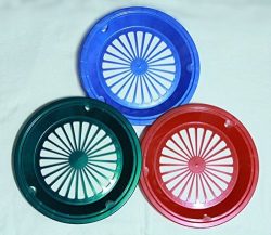 6 GREEN, RED, and BLUE PAPER PLATE HOLDERS, PICNIC, BBQ, PARTIES, & CAMPING