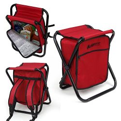 Folding Cooler and Stool Backpack – Multifunction Red Collapsible Camping Seat and Insulat ...