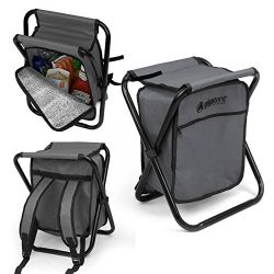 Folding Cooler and Stool Backpack – Multifunction Grey Collapsible Camping Seat and Insula ...