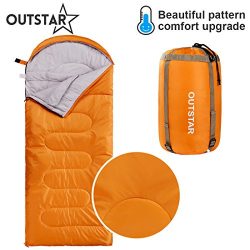 OUTSTAR Lightweight Waterproof Envelope Sleeping Bag With Compression Sack for Kids or Adults Ou ...