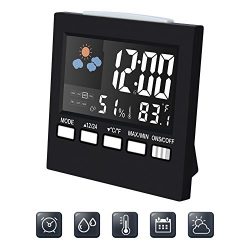 Digital Alarm Clock Led Desk Clock with Date Temperature humidity meter Backlight & Weather  ...