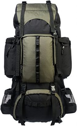 AmazonBasics Internal Frame Hiking Backpack with Rainfly, 75 L, Green