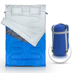 Double Sleeping Bag (Queen Size) with 2 Small Pillows – Waterproof, Comfortable & Compact fo ...