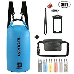 Set of 3 Waterproof Dry Bag by KACOOL – Roll Top Backpack – Detachable Shoulder Stra ...