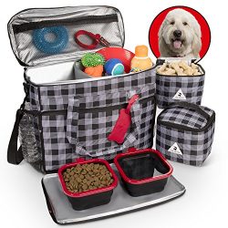 Premium Dog Travel Set – Includes Large Tote Bag, Secret Spare Leash, 2 Lined Food Cases,  ...