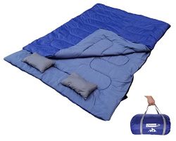 Outdoorsman Lab Double Sleeping Bag (47/38F) with 2 Pillows and Carrying Bag For Camping, Backpa ...