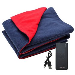 USB Heated Fleece Blanket With Phone Charger Power Bank To Keep You Warm Outdoors