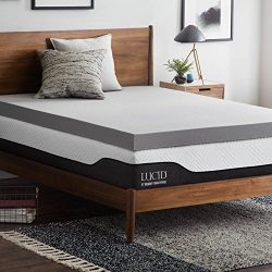 LUCID 4 Inch Bamboo Charcoal Memory Foam Mattress Topper – Queen