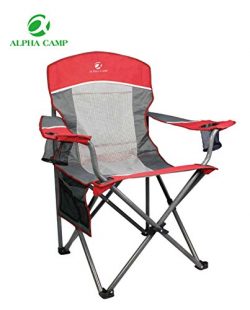 ALPHA CAMP Oversized Camping Chair Folding Portable Mesh Chair with Side Pocket and Cup Holder S ...