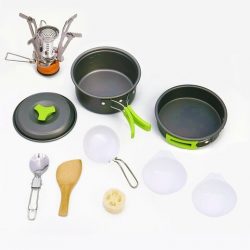 Camping Cookware Mess Kit Non Stick Anodized Aluminum Complete Cooking Pots Pan Utensils Stackab ...