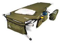 EARTH Ultimate “Extra-Strong” Military Style Camping Cot, 5-YEAR WARRANTY, w/Free Side Storage B ...