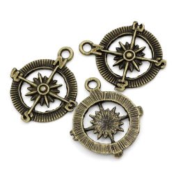 PEPPERLONELY Brand 30 PC Antique Bronze Compass Charm Pendants 1-1/8 x 1 Inch ( 30MM x 25MM )