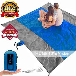 chanvi Large Beach Blanket Handy Ma t- Extra Size 9′ x 10′ Holds 7 Adults with Strap ...