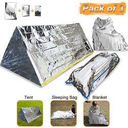 EMDMAK Emergency Mylar Thermal Survival Tent,Sleeping Bag Survival Shelter, Blanket 3 in 1 Emerg ...