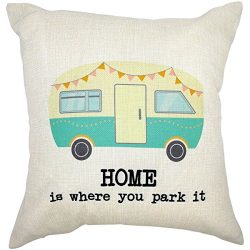 Arundeal Home Is Where You Park It Van 18 x 18 Inch Cotton Linen Square Throw Pillow Cases Cushi ...