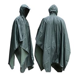 JTENG Waterproof Ripstop Hooded US PVC Camouflage Rain Poncho – Large- Green