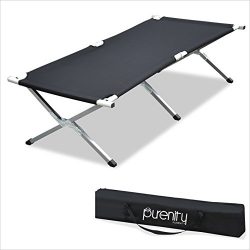 Purenity 82”L Folding Military Bed Portable Camping COT With Free Storage Bag (Black)