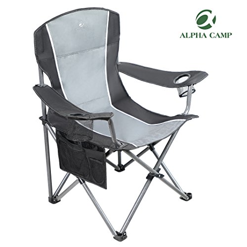 ALPHA CAMP Heavy Duty Folding Arm Chair Oversized Camping Chair Portable Padded Chair Lumbar 