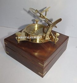Captain Brass Sundial Compass with Hardwood Wooden Box