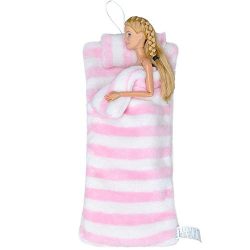E-TING Handmade Fluff Sleeping Bag for Barbie Doll Bedroom Accessories (Pink and White Stripes)