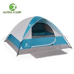 ALPHA CAMP 4 Person Camping Tent with Mud Mat – Dome Design 9′ x 7′ Blue