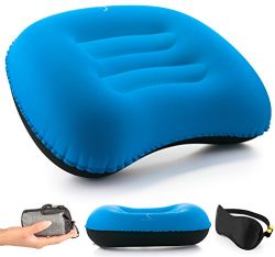 Free-Time Co. Inflatable Camping Pillow Set – Sleeping Face Mask Included – Compact Backpacking  ...