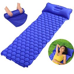 EASELAND Ultralight Inflatable Lightweight Sleeping Pad with Attached Pillow for Camping Backpac ...