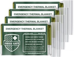 Swiss Safe Emergency Mylar Thermal Blankets (4-Pack) + Bonus Signature Gold Foil Space Blanket:  ...